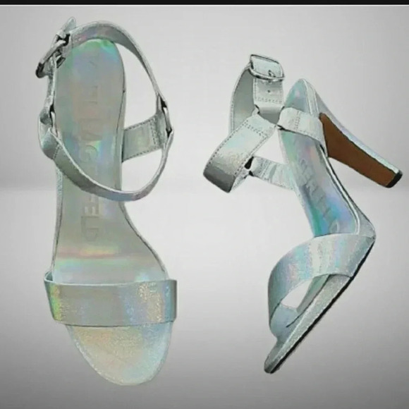 KL Silver 9.5 Iridescent Cocktail Sparkling Formal Holiday Sandals - Picture 1 of 8